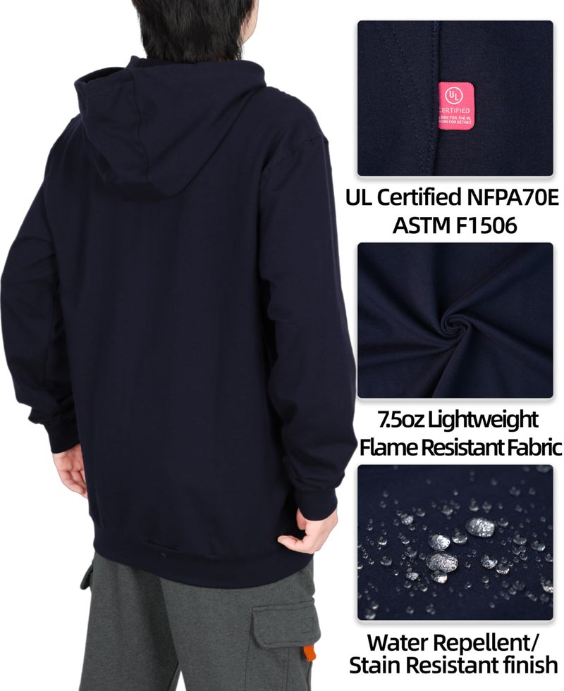 BOCOMAL FR Hoodies Idea for Summer Zipper Front 7.5oz Lightweight Navy Flame Resistant Sweatshirtï¼ˆNon Fleeceï¼‰ - Image 4